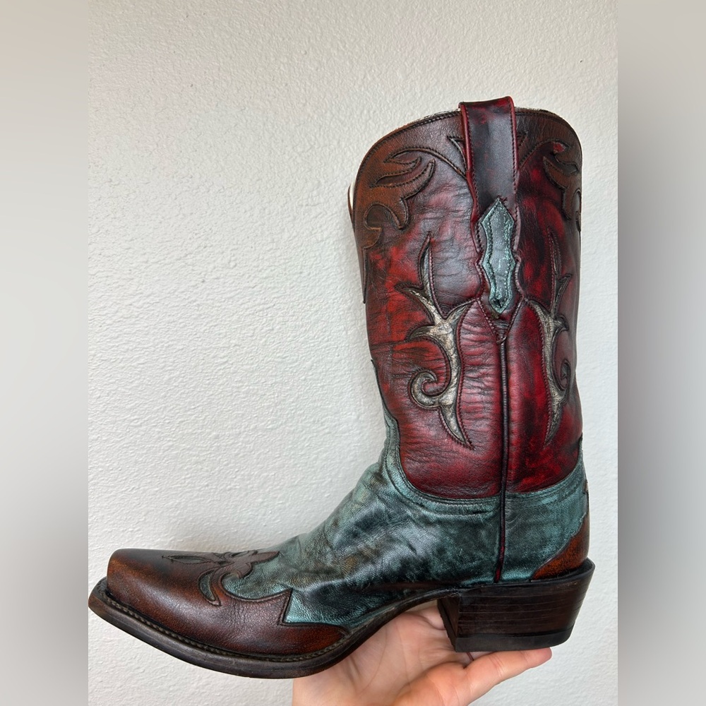 Lucchese Women’s Western Cowboy Boots Red Teal & Brown Distressed Leather Size 7 - Picture 5 of 17